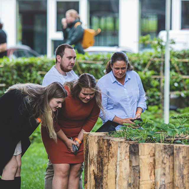 pabo studenten bij het buitenleslokaal van Thomas More Hogeschool Rotterdam